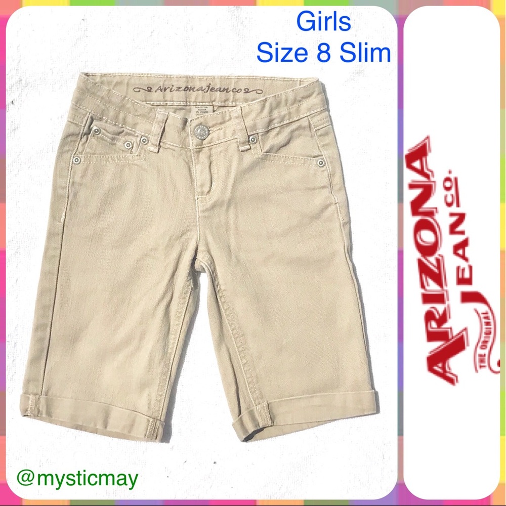 Kids ARIZONA JEAN CO Girls Khaki Tan Slim Fit Bermuda Jean Shorts Size 8 Slim